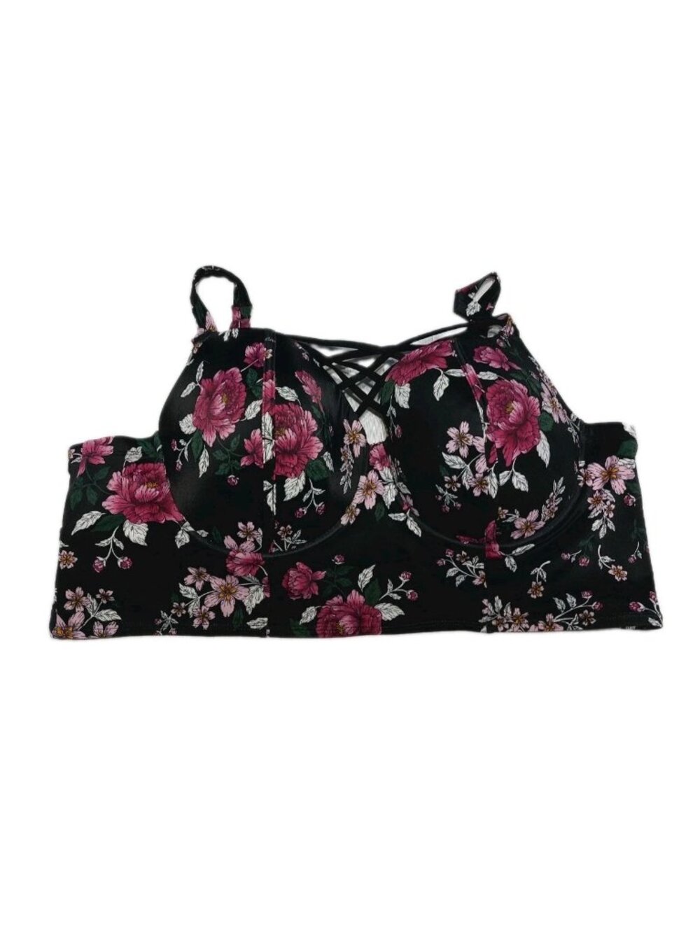 Torrid Black Floral Swimsuit Top 4F Strappy Multicolor Padded